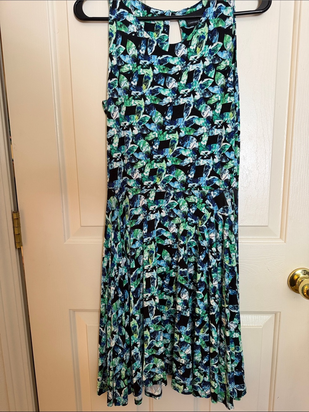 Cynthia Rowley Black Blue Green Abstract Print Sleeveless Dress